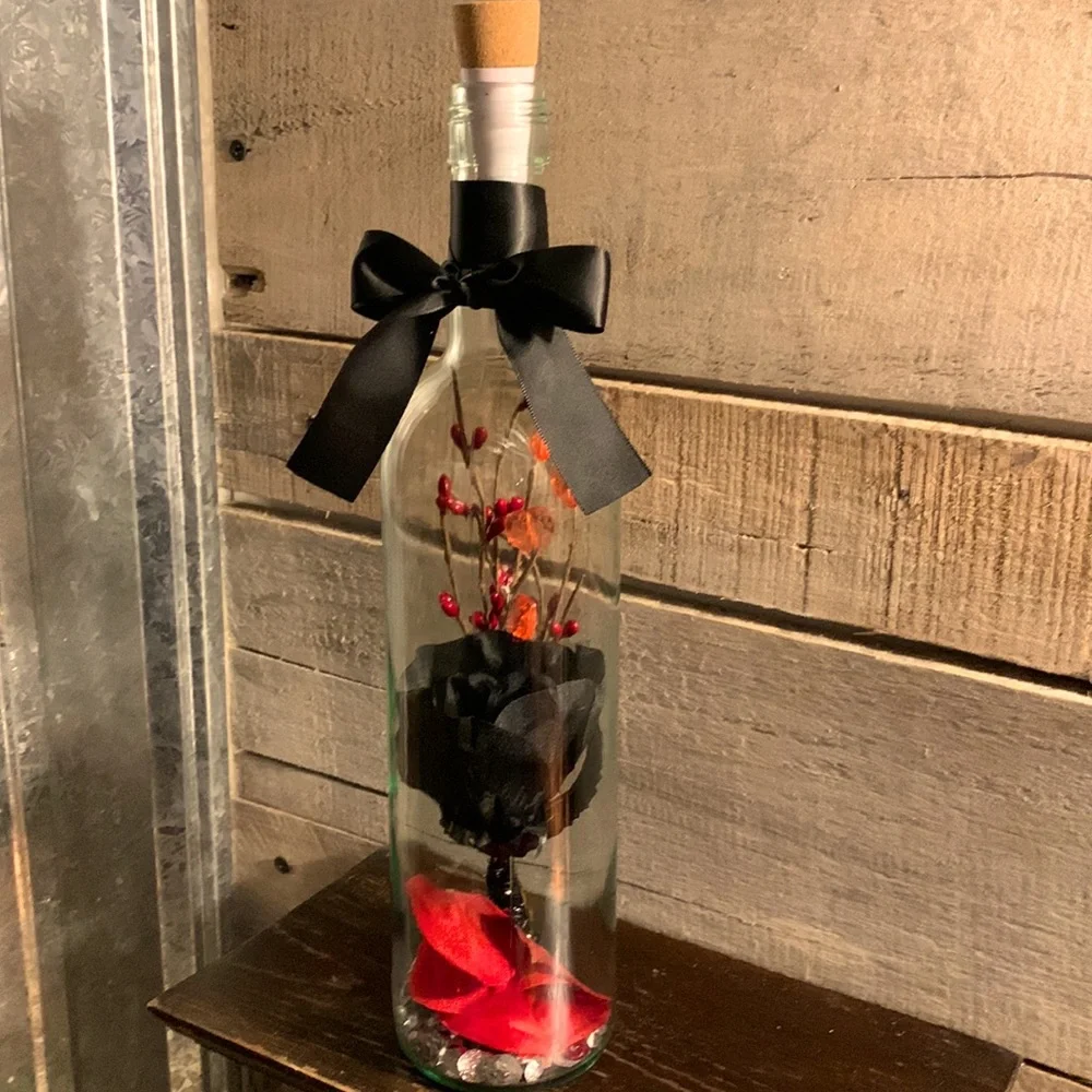 Hand crafted- Black Rose Wine Bottle Lantern